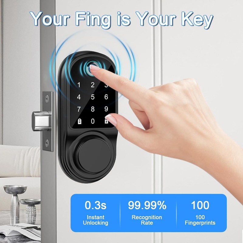 Smart Fingerprint Door Lock, Keyless Entry Door Lock with App