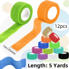 12 Pack 1 Inches Self Adhesive Bandage Wrap,Elastic Wrap,Athletic Tape,Finger Tape,Breathable Cohesive Bandage,for Sports,Wrist,Ankle,Knee,Finger(5 Yards,12 Colors)