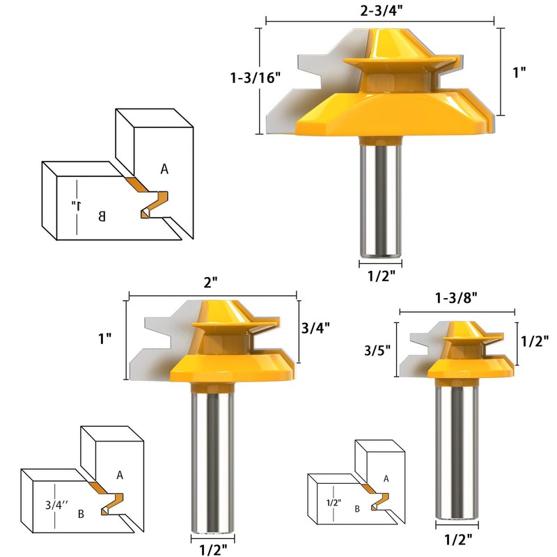 1/2 Inch Shank 45 Degree Lock Miter Router Bit 1/2”,