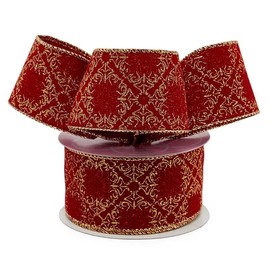 2-1/2" X10 Yards Red/Gold Embossed Met Baroque Design Ribbon Christmas