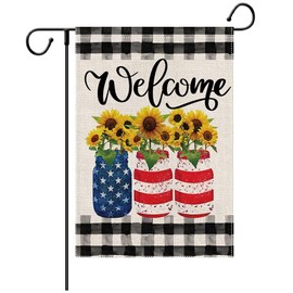 LHSION Welcome Summer Sunflowers Garden Flag 12.5 x 18 Inch Patriotic Buffalo Plaid Decorative Double Sided Flag For Seasonal Anniversary Décor
