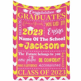 2023 Graduation Decorations Gifts Blanket for Her Him Class of 2023 The Future Belongs to You Pink Custom Name Graduate Blanket Graduate Souvenir for Senior Students on Graduation Season 70x80