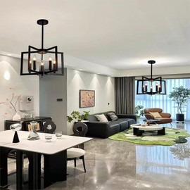 Klrbiqy Black Chandelier,5-Light Dining Room Light Fixture Modern Farmhouse Geometric Metal Hanging Industrial Chandeliers for Entryway Kitchen Island Foyer Lighting Fixtures