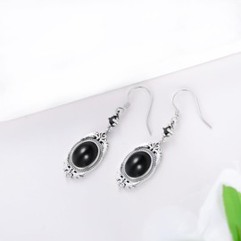 Black Onyx Earrings Sterling Silver Onyx Dangle Earrings Victorian Earrings Vintage Retro Style Earrings Onyx Jewelry Gifts for Women