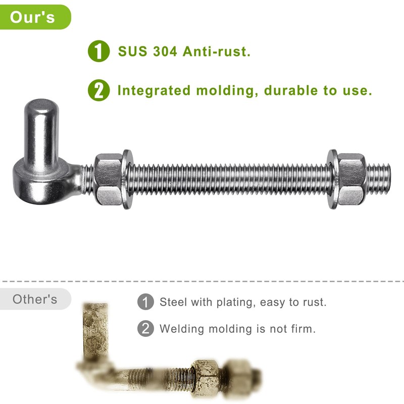 Insaga 6'' J-Bolt Gate Hinge, 304 Stainless Steel J-Bolt Post