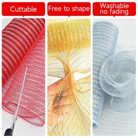 Deco Mesh 10 x 30 pies cada rollo, 2 rollos de cintas de malla para coronas, guirnaldas, manualidades, fiestas, árbol de Navidad y suministros de decoración, 2 rollos de color rojo metálico con malla
