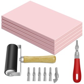 Juego de 4 Sellos y Proyectos de Manualidades de Bricolaje Tallar, kits de Fabricación de Sellos, para Hacer Impresiones y Más Manualidades, Bloques de para Tallar Sellos con Herramientas de Corte