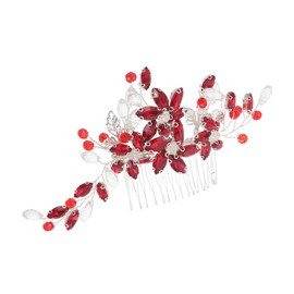 SAFIGLE Wedding Hair Accessories Bridal Hair Accessories Bridal Comb Rhinestones Red