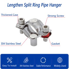 RITUIPIO 2PCS Lengthen Split Ring Pipe Hanger 304 Stainless Steel Heavy Duty Pipe Supports For Pipe OD 48-51mm(1.89-2.01in) Tube Rod Fixing