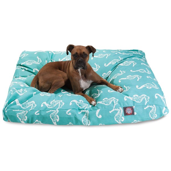 Teal Sea Horse Extra Large Rectangle Indoor Outdoor Pet Dog Bed With Removable Washable Cover By Majestic Pet Products