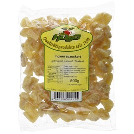 HOWA Ingwerstücke 500 g - leicht kandiert, getrocknet, unbehandelt, ungeschwefelt - Ingwer aus Thailand - Ingwerwürfel sehr aromatisch
