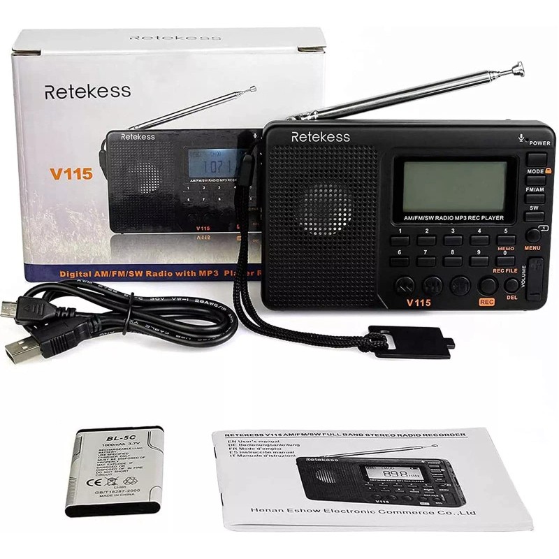 Retekess V115 Digital Radio AM FM, Portable Shortwave Radios, Rechargeable