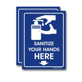 eSplanade Sanitize Your Hands Here Sign Sticker Decal - Easy to Mount Weather Resistant Long Lasting Ink Size (8" x 6")