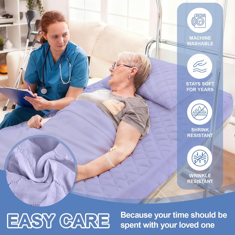 Lounsweer 3 Piece Hospital Bed Sheet Set, Purple Waterproof Bed