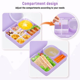 Pawtong 2 Pack Snackle Box Container for Kids,Adjustable Compartments,Reusable Snack Containers with Lids,Easy-Open Latch,Lunch Food Containers,Dishwasher Safe,Leak-Proof Silicone Ring(2 Pack-Purple)