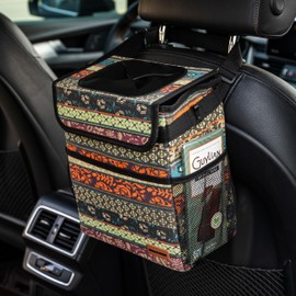 SIBOFUEGO Car Garbage Can Cute - Leak-Proof Car Trash Can with Lid and Storage Pockets, Car Trash Bin for Men and Women, Boho Aztec Essentials: Must-Have Car Interior Accessories (Boho Carnival)