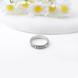 Just Breathe Spinner Fidget Rings - 925 Sterling Silver Anxiety Relieve Rings Worry Stress Rings Relieving Boredom ADHD Autism Band Jewelry Gifts for Women Men, Sterling Silver, No Gemstone