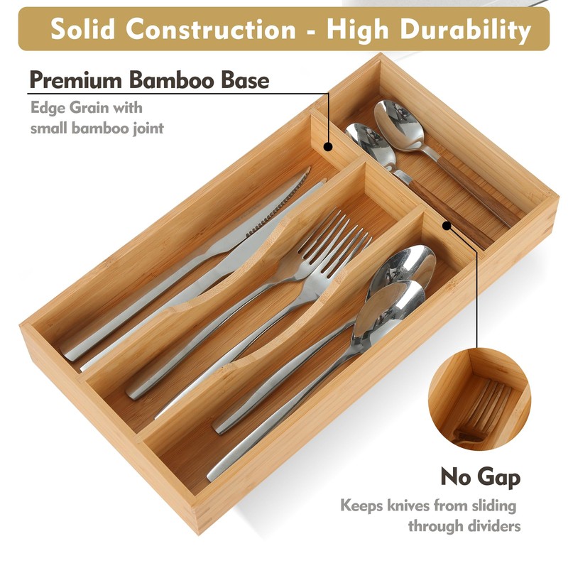 Upassion Bamboo Kitchen Drawer Organizer, 7 Inch Silverware Utensil Holder