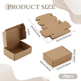PH PandaHall Pack of 20 Brown Gift Boxes, Small Paper Box, Mini Paper Boxes, Rectangular Kraft Boxes for Party, Wedding, Favour, Jewellery, Gift Packaging, 8.5 x 6 x 3 cm