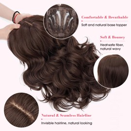 Hairro Hair Toppers for Women 18 inch Dark Brown Large Silk Base Hair Topper Long Curly Wavy Synthetic Hair Toppers Realistic Cover Thinning Hair Loss Daily Use Hair Piece