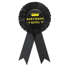 PATIKIL Birthday King Ribbon,Satin Fabric Birthday Men Tinplate Badge Pin,Happy Birthday Boy Party Button Pins,Boy Brooches for Party Decoration，Black Golden