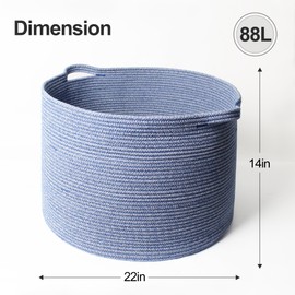 WILLITAT Extra Large Blue Baskets for Organizing, Blanket Storage for Living Room, Woven Laundry Storage Basket, Cotton Rope Bin for Toy, Cloth, Towel, Shoe, Pillow, Decorative Wicker Blue Room Decor