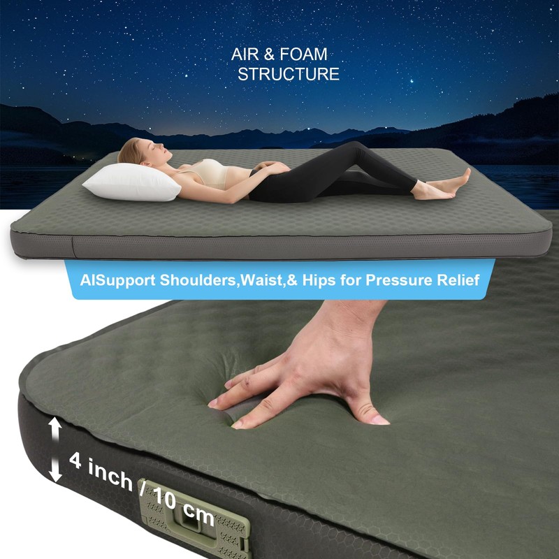 Self Inflating Sleeping Pad with Foam and Electric Pump，Innovative Y-Shaped