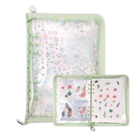 MUDOR 4 in 1 Sticker Storage Organizer, Sticker Binder with Storage Sleeves and Release Paper, Reusable Sticker Collecting Book Album Holder, A5 Blank Sticker Container Organizer,Green