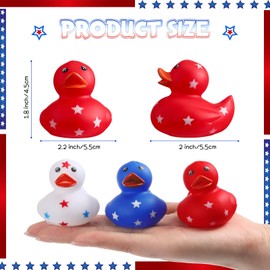Jerify 24 Pcs 2 Inch Patriotic Rubber Ducks Independence Day Rubber Ducks for Ducking Float Star Ducky Small Red White and Blue Items Cruise Ship Bath Shower Summer Beach Pool
