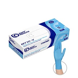SafeHealth Nitro-V Nitile-Vinyl Synthetic Blue Exam Gloves-Small | Box of 100 | Latex-Free Powder-Free | Disposable-Medical Grade | Clinic-Nursing-Food-Nail Hair Salon-Tattoo-Cleaning