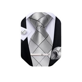 DiBanGu Silk Necktie Wedding Pocket Square Tie Pin Cufflinks Set with Gift Box, Free size
