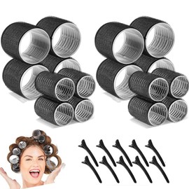 Hair Curlers 26Pcs Set with 16Pcs Rollers 2 Sizes and 10 Pcs Hair Clips for Long Medium Short Thick Hair, Black
