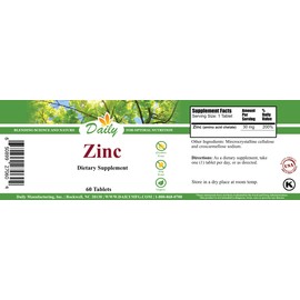 Daily Manufacturing Zinc (Amino Acid Chelate 30 mg) 60 Tablets