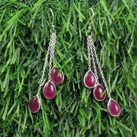 Silver Palace 925 Sterling Silver Natural Gemstone Drop Dangle Earrings for Women, Metal Gemstone, ruby-drop