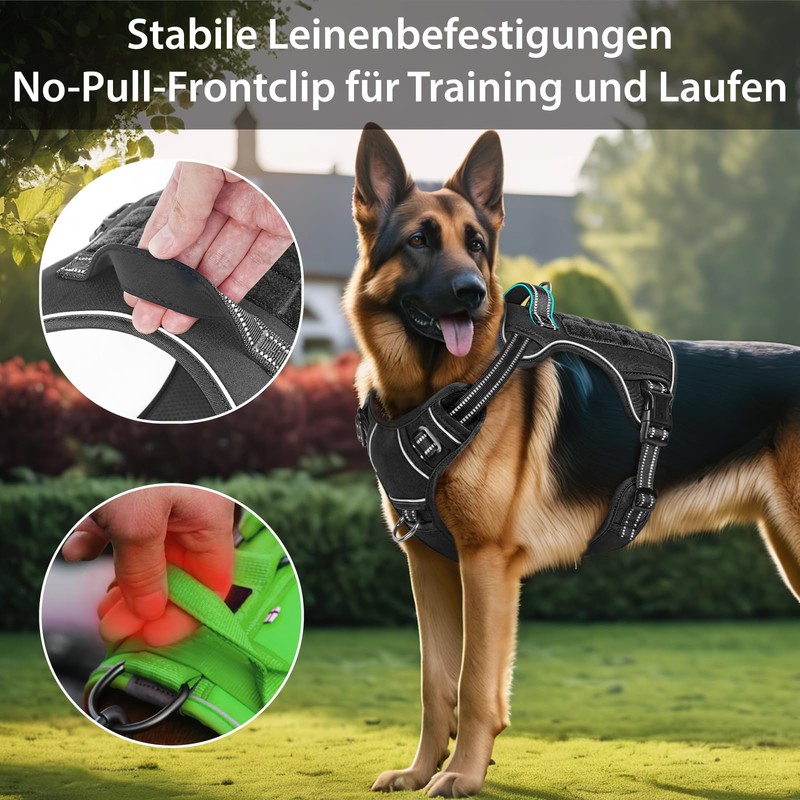 HEELE Dog Harness, Tactical Dog Harness with Molle Panel, Harness