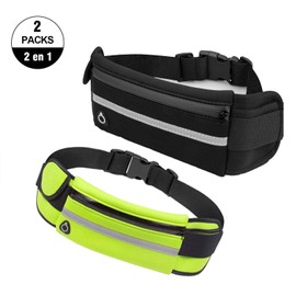 2 Cangurera Deportiva Materiales Saludables, 2 Unidades Deportes Cinturón Elastic Waist de Pack con Doble Bolsa para Auricular y Llaves, Riñoneras Deportivo para Correr, Ciclismo, Gimnasio