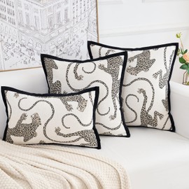 HERAYLI Premium Series, Leopard Throw Pillow Covers, Animal Jacquard Cushion Cases for Home Decor, Chenille Velvet Double-Sided Designs, Cream White, 12 x 20 inch, Covers Only