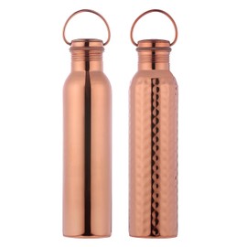 Ancient Impex Seamless Leak-Proof Water Bottle Set 1000 Ml (33.81 Fluid Ounce) | Set of Plain and Hammered Copper Water Bottle with Handle