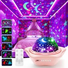 PIKOY PIKOY Baby Night Light Kids, 15 Lightings+6 Flims+Rotation Star Projector Night Light Kids, Dimmable+Timer Girls Bedroom Accessories Sensory Lights, Cordless+Remote Baby Toys Baby Sensory Toys Gifts
