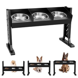 Triple Elevated Dog Bowls Stand for Multiple Dogs,8 Height Adjustable Tilted Raised Dog Bowl Stand with 3 Stainless Steel 1.3L(44oz) Bowls, 21.9" Tall Pet Feeding Station for Large Breed Dogs
