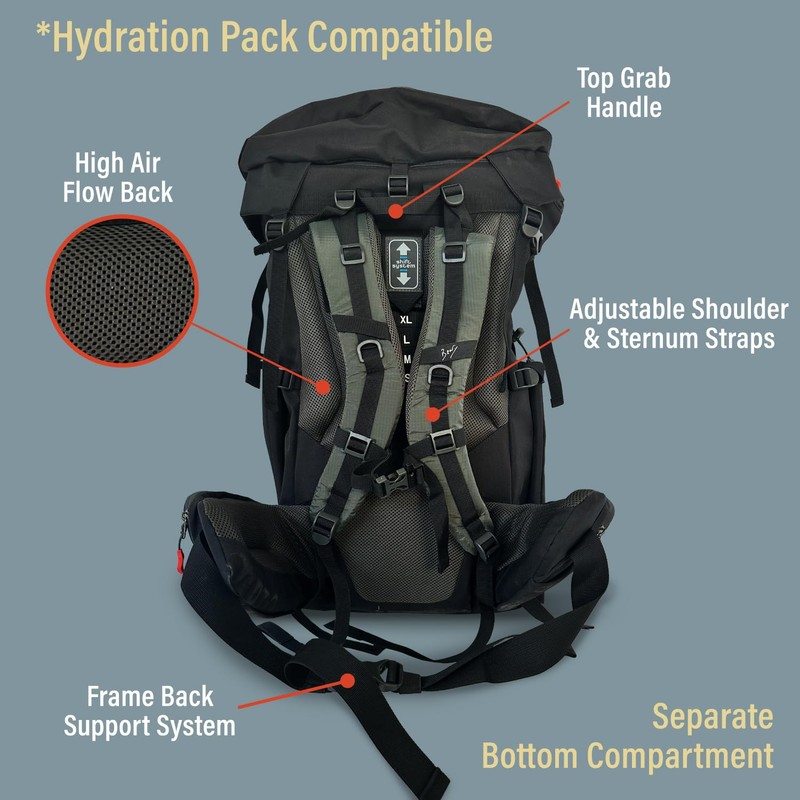 Bear Grylls 65L + 5L Hiking Hydration Backpack, Perfect For