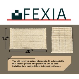 FEXIA Boho Placemats Set of 6, Macrame Table Decor and Farmhouse Style Placemats Natural Cotton Burlap, for Dining Table, Beige