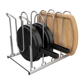 ESBOLM Adjustable Under Cabinet Pot and Pan Organizer,5 Tie Pan Organzier Rack with Heavy Duty Pan Divider Rack,Vertical Lid Frying Pan Storage Rack,Pots and Pans Cabinet Storage