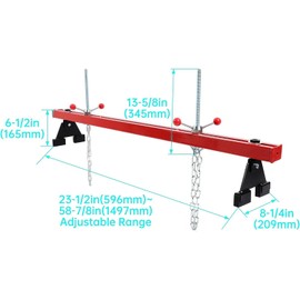 HECASA 1100LBS Capacity Engine Support Bar Transverse Hoist for Motor Transmission Transverse Bar Engine Hoist with 2 Points Lift Holder Dual Hooks Black+Red Powder Coated