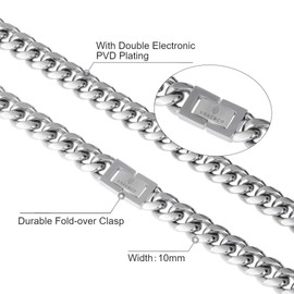 KRKC&CO 8/10/12mm Cadena de Oro Para Hombre, Cadenas Cubana de Plata, Collares Dorada 14k de Acero Inoxidable, 46-66cm de Largo, Joyeria Regalo para Él Mujer