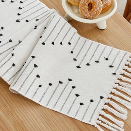 Wracra Boho Table Runner, Natural Cotton Woven Macrame Table Runners 108 Inches Long for Modern Farmhouse Woven Home Decor, 14x108 Inch, Black