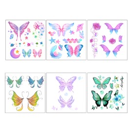 Waterproof and Durable Butterfly Tattoo Stickers, Eyebrow Centre Stickers for Children, Forehead and Face Painted Stickers, Holiday Birthday Parties, Music Festival Make-up, 6 Sheets