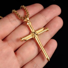 Unbranded Gold Nail Cross Necklace w/ Chain- Nailed on the Cross - Jesus, Christian