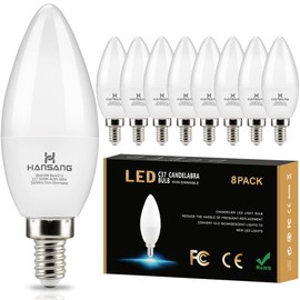 hansang 8 Pack E12 Candelabra LED Bulbs 5000K Bright Daylight, Small Base Ceiling Fan Light Bulb 6W, Type B Light Bulb for Chandelier, Candle Shape B11 Light Bulb, 600LM, Non-dimmable