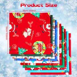 Qpout 10 Pieces Christmas Fabrics Cotton Fabric Bundles Multicolor Fabric Patchwork Mixed Squares Christmas Fabric Fat Quarters Sew for Christmas Ornaments 19.5x19.5inc